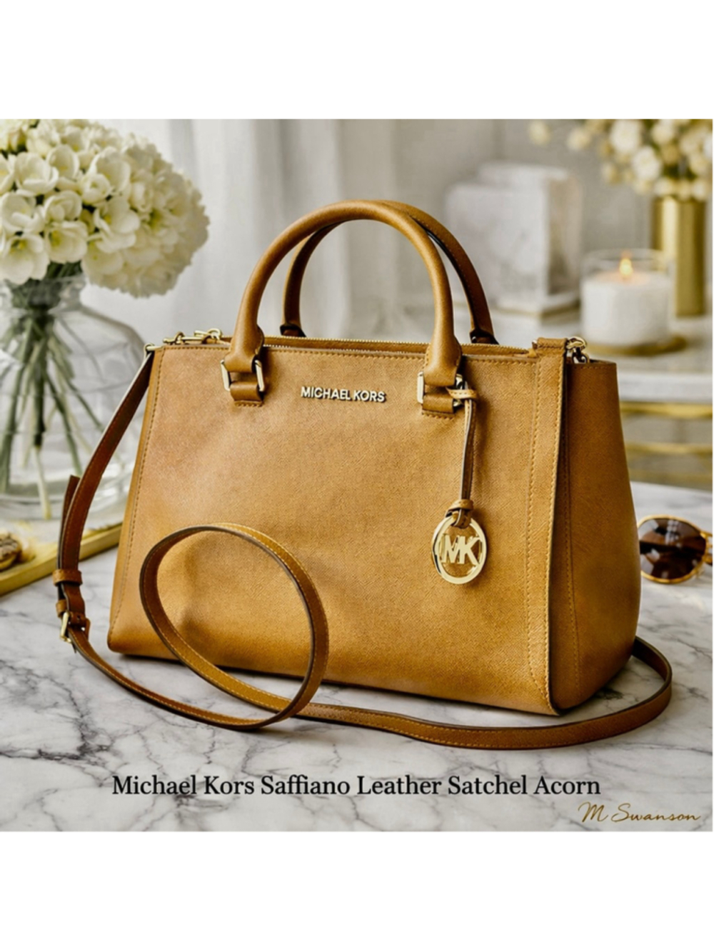 Michael Kors Kellen Saffiano Leather Satchel Acorn Top Handle Crossbody Bag
